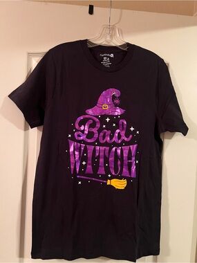 Celebrate it Bad Witch Halloween T-Shirt Black Purple Medium Cotton NWOT